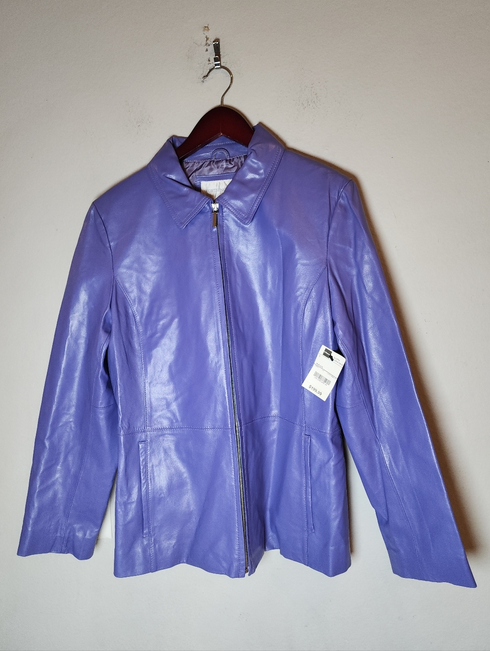 NWT Genuine Leather Purple Zip Up Jacket Size Large Worthington JC Penny